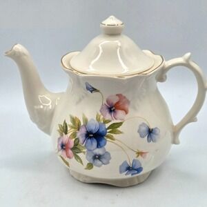 Price Kensington Potteries England Tea Pot Pansy Floral With Gold Trim VINTAGE